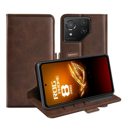 For Asus ROG Phone 8/8 Pro Double Buckle Wallet Style Folio Flip Leather Case with Stand and Card Slots Function