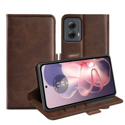 For Motorola Moto G Power 5G 2024 Double Buckle Wallet Style Folio Flip Leather Case with Stand and Card Slots Function