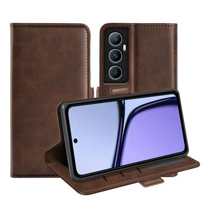 For Oppo Realme C65 4G Double Buckle Wallet Style Folio Flip Leather Case with Stand and Card Slots Function