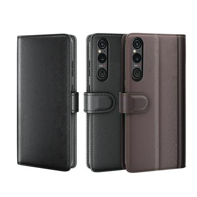 for Sony Xperia 1 VI Side Flip Wallet Style Genuine Leather + Soft TPU Card Slots with Stand and Magnetic Buckle Case 