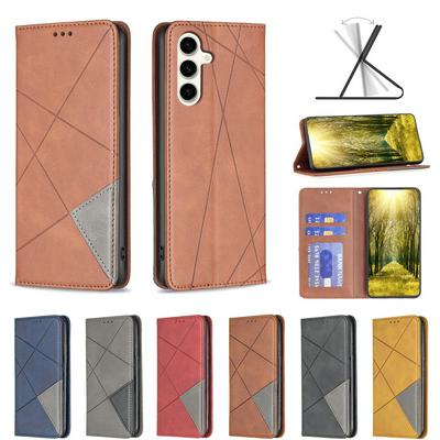 For Samsung Galaxy S24 FE Stitching Rhombus Pattern Folio Flip PU Leather Wallet Phone Case