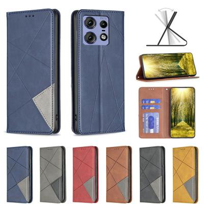 For Motorola Moto Edge 50 Pro 5G Stitching Rhombus Pattern Folio Flip PU Leather Wallet Phone Case