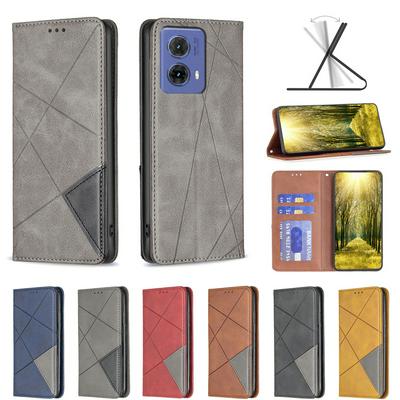For Motorola Moto G85 Stitching Rhombus Pattern Folio Flip PU Leather Wallet Phone Case
