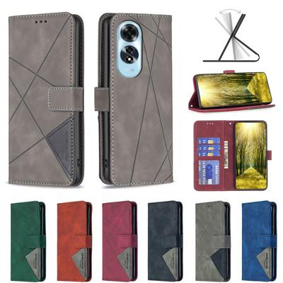BF05 For Oppo A60 4G Stitching Rhombus Pattern Folio Flip PU Leather Wallet Phone Case