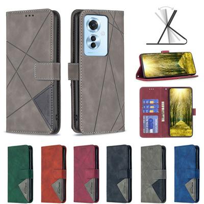BF05 For Oppo Reno 11F 5G Stitching Rhombus Pattern Folio Flip PU Leather Wallet Phone Case