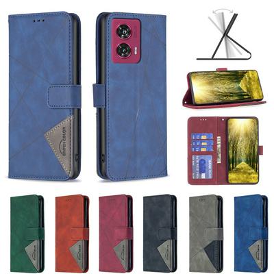  BF05 For Motorola Moto Edge 50 Fusion Stitching Rhombus Pattern Folio Flip PU Leather Wallet Phone Case