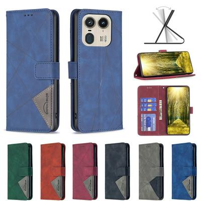 BF05 For Motorola Moto Edge 50 Ultra Stitching Rhombus Pattern Folio Flip PU Leather Wallet Phone Case