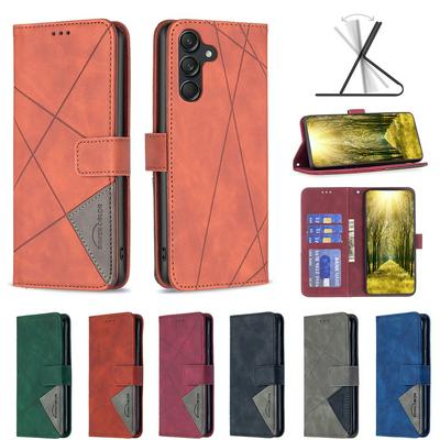 BF05 For Samsung Galaxy M55 Stitching Rhombus Pattern Folio Flip PU Leather Wallet Phone Case