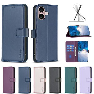 BINFEN COLOR BF17 For iPhone 16 Plus PU Leather Wallet Case Magnetic Folio Flip Stand Phone Cover