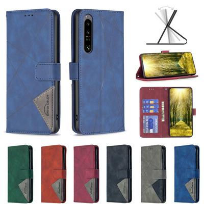 BF05 For Sony Xperia 1 VI Stitching Rhombus Pattern Folio Flip PU Leather Wallet Phone Case