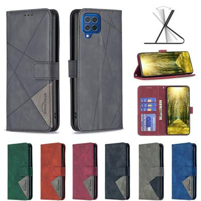 BF05 For Samsung Galaxy M62/F62 Stitching Rhombus Pattern Folio Flip PU Leather Wallet Phone Case
