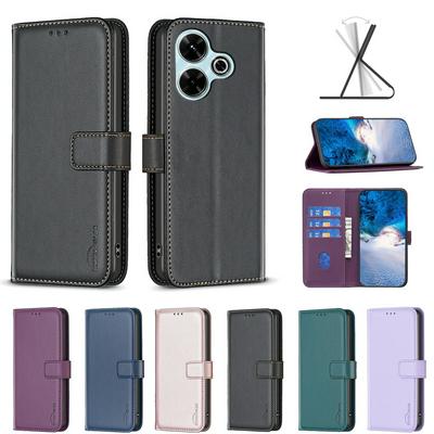 BINFEN COLOR BF17 For Xiaomi Redmi 13 4G/Poco M6 4G PU Leather Wallet Case Magnetic Folio Flip Stand Phone Cover