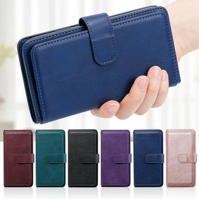 For Oneplus Nord N100 5G Solid Color Anti-fall 10 Card Slots Wallet Style Flip Leather Case with Stand Function