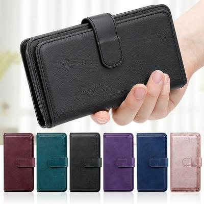 For Samsung Galaxy A54 5G Solid Color Anti-fall 10 Card Slots Wallet Style Flip Leather Case with Stand Function