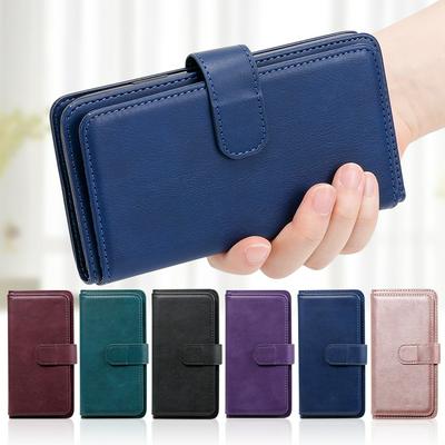 For Samsung Galaxy A82 5G Solid Color Anti-fall 10 Card Slots Wallet Style Flip Leather Case with Stand Function