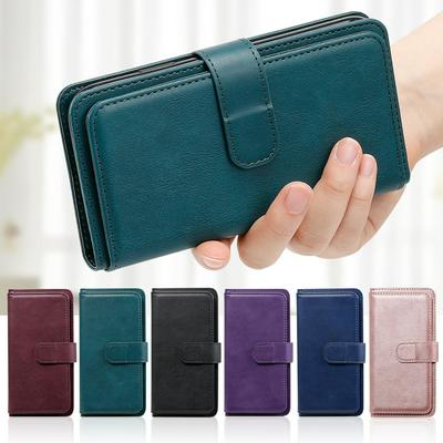 For Oppo A53 (2020)/A53s/A33 (2020) /A32 Solid Color Anti-fall 10 Card Slots Wallet Style Flip Leather Case with Stand Function