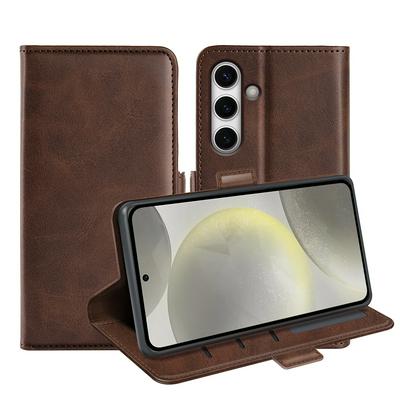 For Samsung Galaxy S24 FE Double Buckle Wallet Style Folio Flip Leather Case with Stand and Card Slots Function