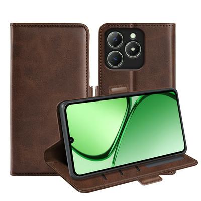 For Oppo Realme C63/Realme C61 Double Buckle Wallet Style Folio Flip Leather Case with Stand and Card Slots Function