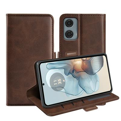 For Motorola Moto G24 Power Double Buckle Wallet Style Folio Flip Leather Case with Stand and Card Slots Function
