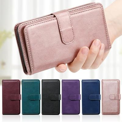 For Samsung Galaxy A42 5G Solid Color Anti-fall 10 Card Slots Wallet Style Flip Leather Case with Stand Function