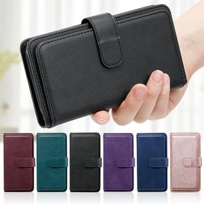 For Samsung Galaxy A72a 5G Solid Color Anti-fall 10 Card Slots Wallet Style Flip Leather Case with Stand Function