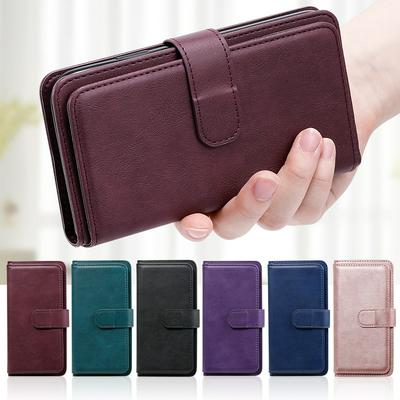 For Samsung Galaxy S20 Plus Solid Color Anti-fall 10 Card Slots Wallet Style Flip Leather Case with Stand Function