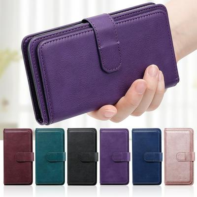 For Samsung Galaxy S21 Ultra Solid Color Anti-fall 10 Card Slots Wallet Style Flip Leather Case with Stand Function