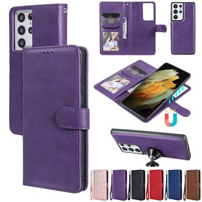 For Samsung Galaxy S21 Ultra Solid Color Detachable 2 in 1 Strong Magnetic PU Leather Phone Case