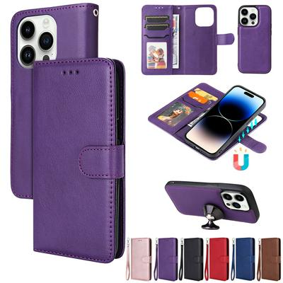 For iPhone 15 Pro Solid Color Detachable 2 in 1 Strong Magnetic PU Leather Phone Case