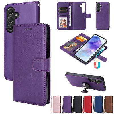 For Samsung Galaxy A55 Solid Color Detachable 2 in 1 Strong Magnetic PU Leather Phone Case