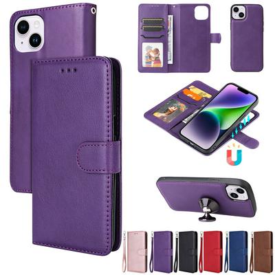 For iPhone 15 Plus Solid Color Detachable 2 in 1 Strong Magnetic PU Leather Phone Case