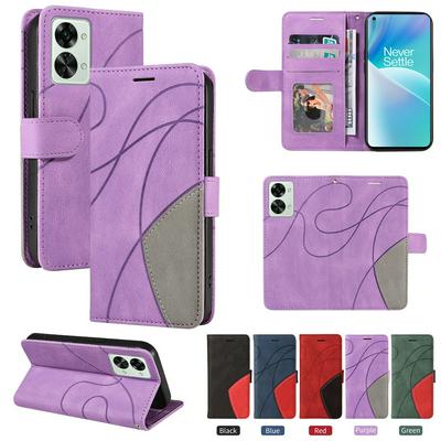 For Oneplus Nord 2T Double-color Stitching Scratch Resistant Wallet Leather Case 