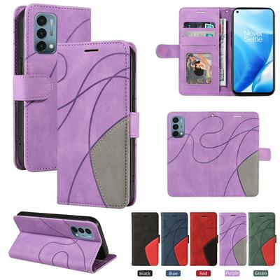 For Oneplus Nord N200 5G Double-color Stitching Scratch Resistant Wallet Leather Case 