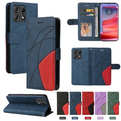 For Motorola Moto Edge 50 Pro 5G Double-color Stitching Scratch Resistant Wallet Leather Case 