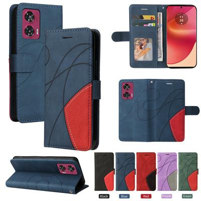 For Motorola Moto Edge 50 Fushion 5G Double-color Stitching Scratch Resistant Wallet Leather Case 