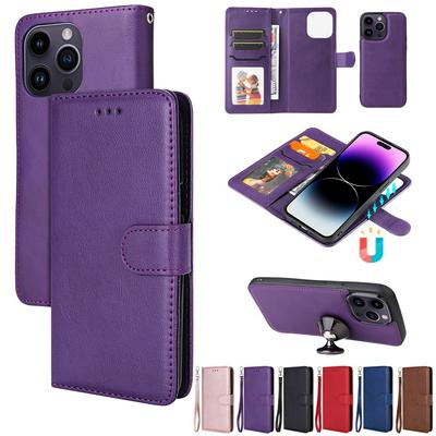 For iPhone 15 Pro Max Solid Color Detachable 2 in 1 Strong Magnetic PU Leather Phone Case