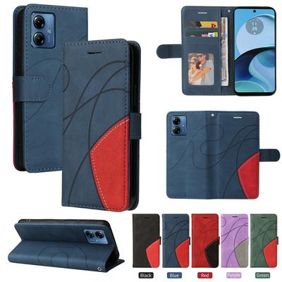 For Motorola Moto G14 4G Double-color Stitching Scratch Resistant Wallet Leather Case 
