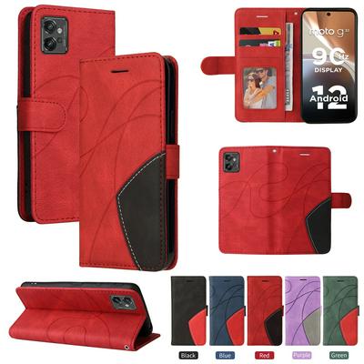 For Motorola Moto G32 Double-color Stitching Scratch Resistant Wallet Leather Case 