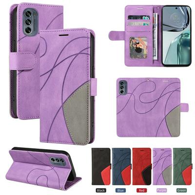 For Motorola Moto G62 Double-color Stitching Scratch Resistant Wallet Leather Case 