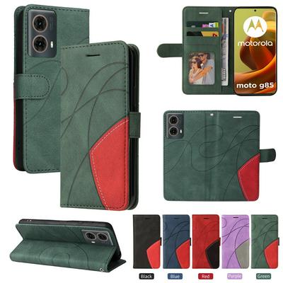 For Motorola Moto G85 5G Double-color Stitching Scratch Resistant Wallet Leather Case 