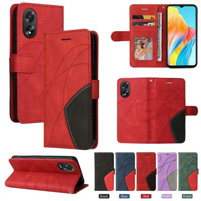 For Oppo A38 4G Double-color Stitching Scratch Resistant Wallet Leather Case 