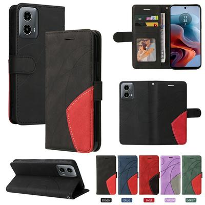 For Motorola Moto G34 Double-color Stitching Scratch Resistant Wallet Leather Case 