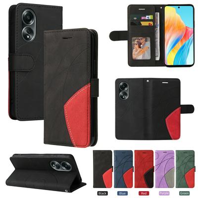 For Oppo A58 4G Double-color Stitching Scratch Resistant Wallet Leather Case 