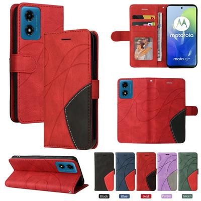 For Motorola Moto G04/G24 Double-color Stitching Scratch Resistant Wallet Leather Case 