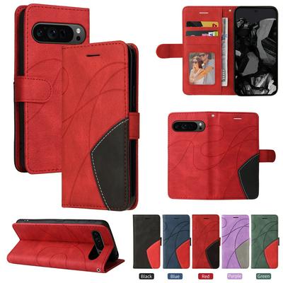 For Google Pixel 9 Pro 5G Double-color Stitching Scratch Resistant Wallet Leather Case 