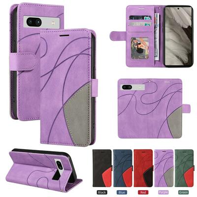 For Google Pixel 7A Double-color Stitching Scratch Resistant Wallet Leather Case 