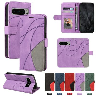 For Google Pixel 8 Pro Double-color Stitching Scratch Resistant Wallet Leather Case 