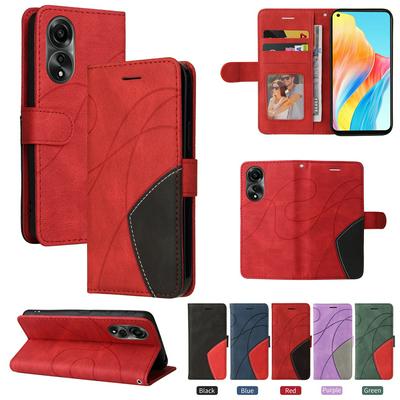 For Oppo A78 4G Double-color Stitching Scratch Resistant Wallet Leather Case 