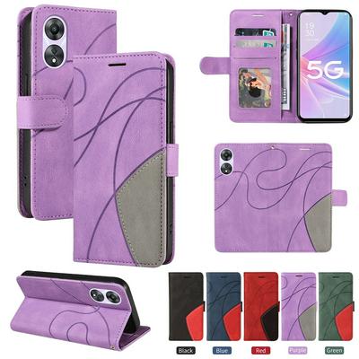 For Oppo A58 5G Double-color Stitching Scratch Resistant Wallet Leather Case 