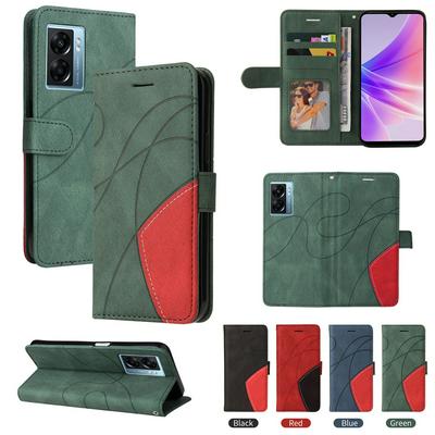For Oppo A57 5G 2022/Realme V23 Double-color Stitching Scratch Resistant Wallet Leather Case 
